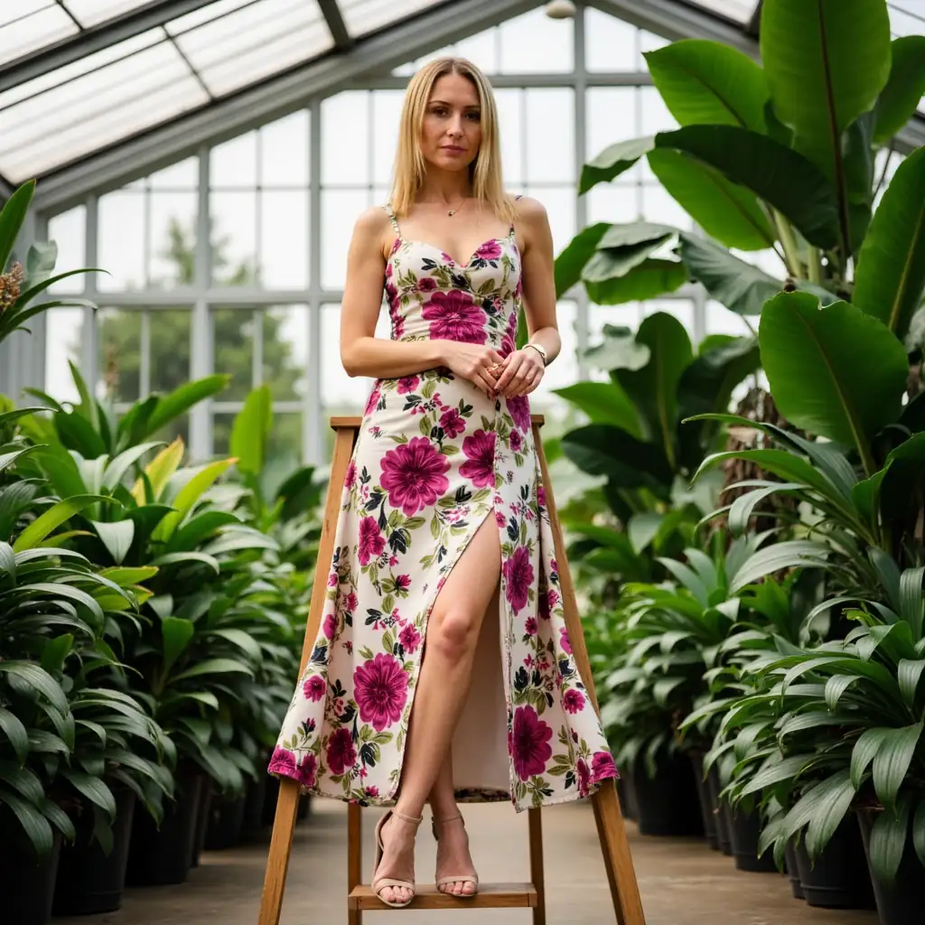 Элегантный портрет в оранжерее - фотосессия с нейросетью